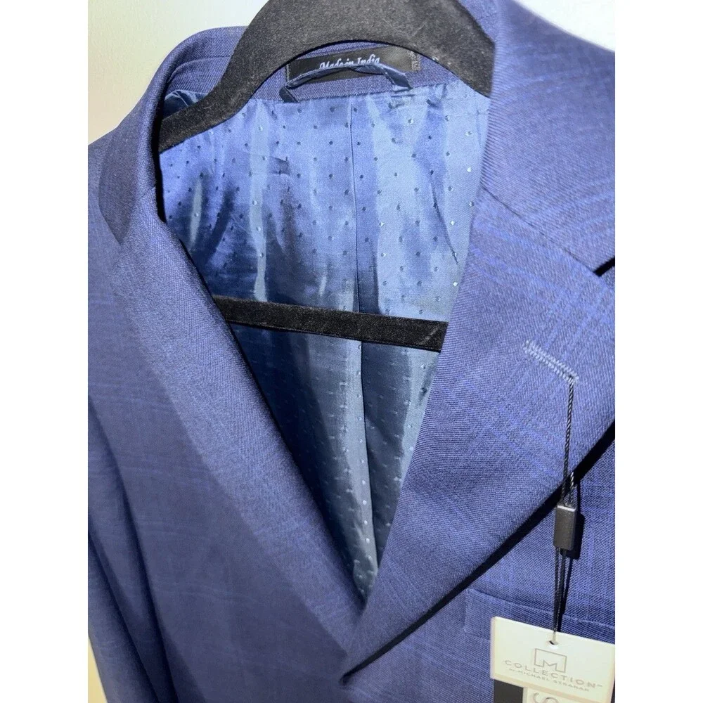 Collection By Michael Strahan-Blazer-40R-NWT-Classic Fit-Navy Plaid-2 Button